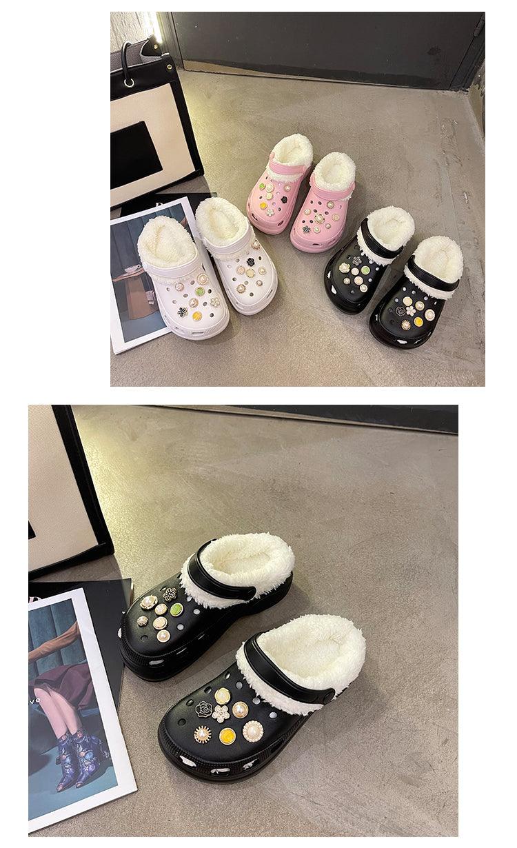 Women's Slippers Summer New Thick Soles Fashion Leather Shoes Flip Flops Women Clogs Winter Slippers Arch Support House Slippers Slip On Garden Shoes Warm Home Shoes