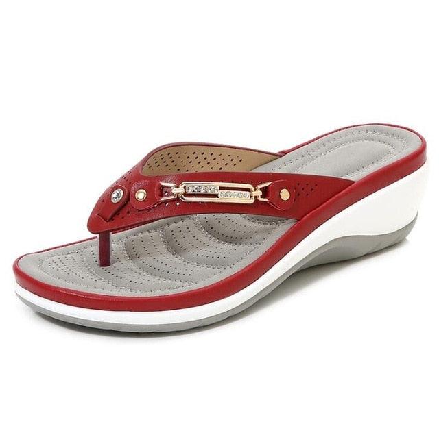 Women's Summer New Fashion Metal Button Slides Beach Shoes Modern Sandals Women Outside Platform Comfort Thong Style Flip Flops Sandals With Arch Support Thick Sole Outdoor Flip Flops