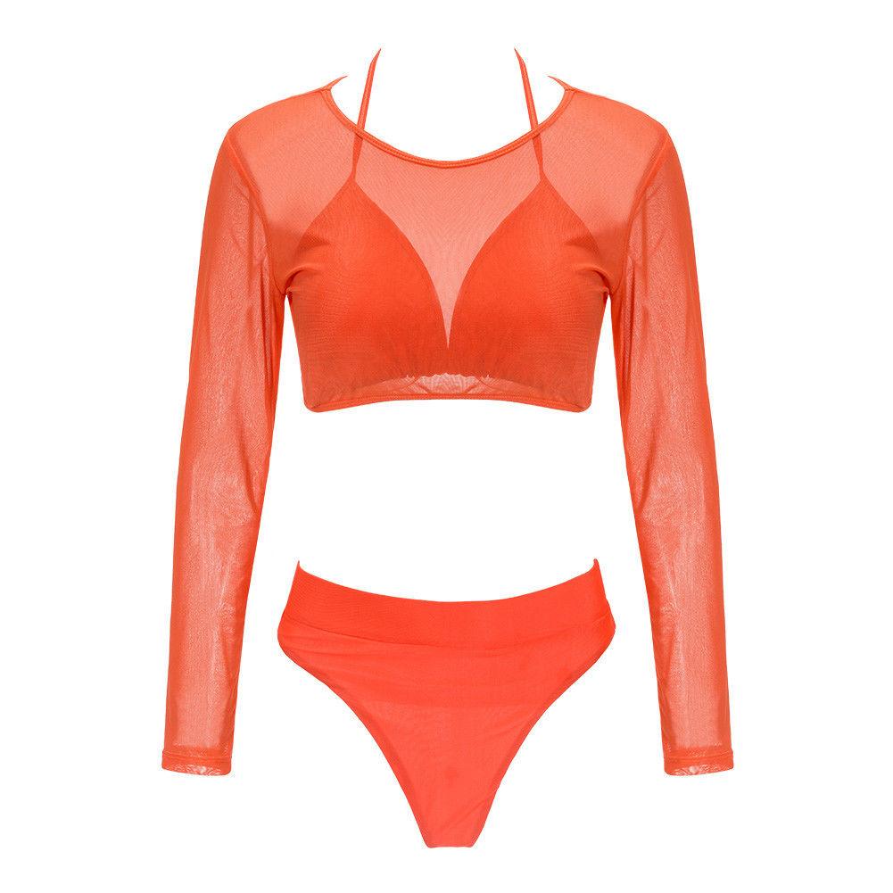 Women's Swimsuit Bikini Set Women's High Waist Swimwear Long Sleeve 3PCS Swimsuit Triangle Three-Piece Suit Bandage Push-Up Swimsuit Bathing Beachwear Swimwear