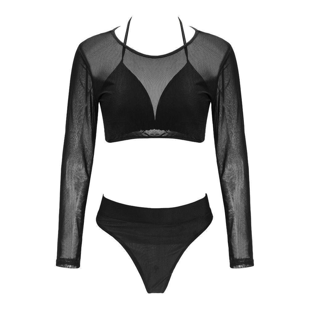 Women's Swimsuit Bikini Set Women's High Waist Swimwear Long Sleeve 3PCS Swimsuit Triangle Three-Piece Suit Bandage Push-Up Swimsuit Bathing Beachwear Swimwear