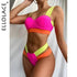 Women's Swimsuits Swimwear Patchwork Bikini Woman Push up Bikinis Swimsuit Bathing Suits Women Rave Neon Patchwork Bikini Swimsuit 2 Piece Cutout Molded Push Up Bathing Suit