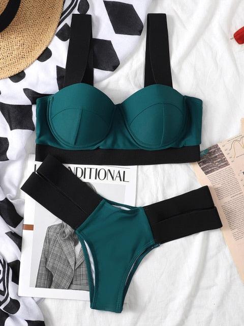 Women's Swimsuits Swimwear Patchwork Bikini Woman Push up Bikinis Swimsuit Bathing Suits Women Rave Neon Patchwork Bikini Swimsuit 2 Piece Cutout Molded Push Up Bathing Suit