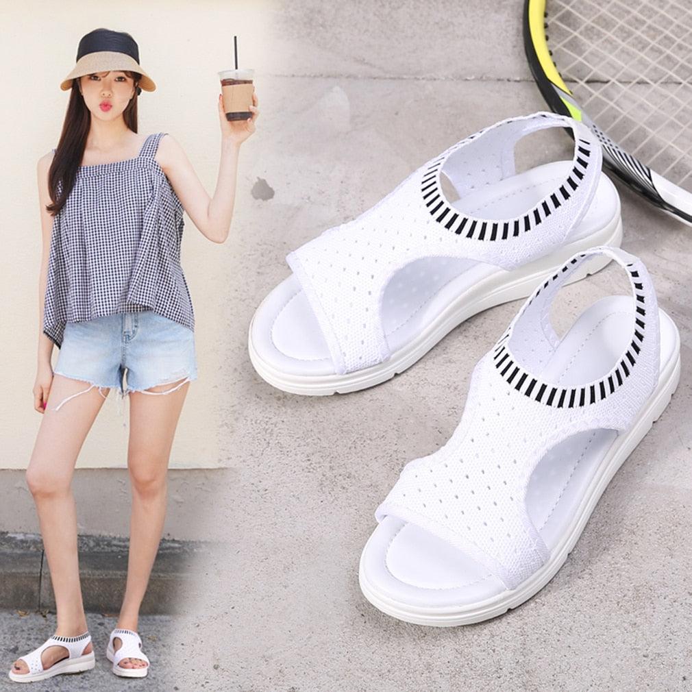 Women Sandals Breathable Comfort Walking Shoes Heels Summer Platform Sandal Casual Comfortable Sandals For Women Ankle Elastic Lightweight Soft Modern Beach Sandals