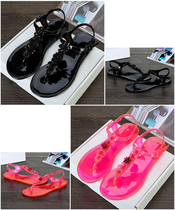 Women Sandals Flip Flops New Summer Fashion Beach Flower Breathable Non-Slip Flat Slides Casual Womens Flat Sandals T-strap Thong Summer Flip Flops Dressy Sandals