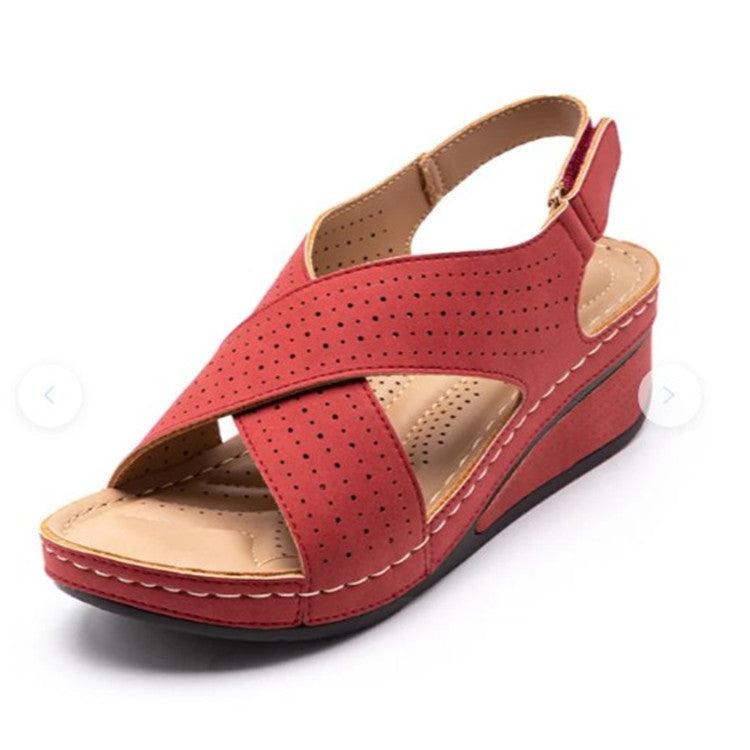 Women Sandals New Summer Shoes Woman Sewing Hollow Out  Casual Leather Comfortable Retro Sandals Cutout Leather Crisscross Open Toe Women Casual Summer Platform Walking Shoes