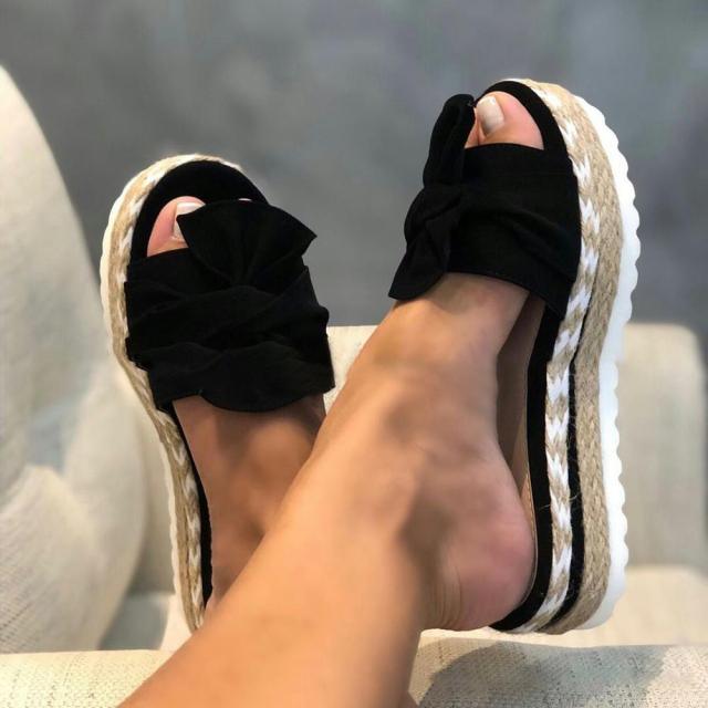 Women Sandals Platform Shoes Bow Summer Sandals Slipper Indoor Outdoor Flip-Flops Beach Shoes High Heeled Bow-Knot Platform Modern Comfy High Heel Beach Sandals