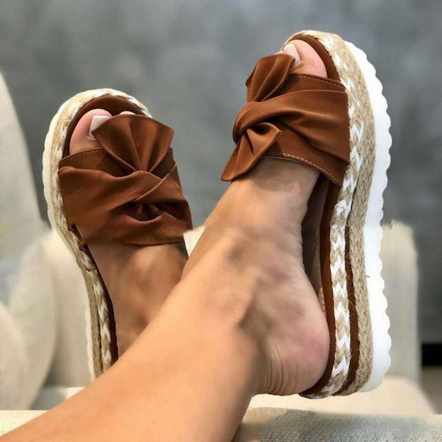 Women Sandals Platform Shoes Bow Summer Sandals Slipper Indoor Outdoor Flip-Flops Beach Shoes High Heeled Bow-Knot Platform Modern Comfy High Heel Beach Sandals