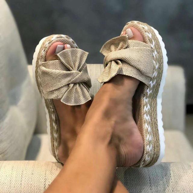 Women Sandals Platform Shoes Bow Summer Sandals Slipper Indoor Outdoor Flip-Flops Beach Shoes High Heeled Bow-Knot Platform Modern Comfy High Heel Beach Sandals