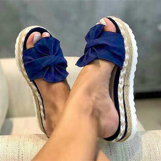 Women Sandals Platform Shoes Bow Summer Sandals Slipper Indoor Outdoor Flip-Flops Beach Shoes High Heeled Bow-Knot Platform Modern Comfy High Heel Beach Sandals