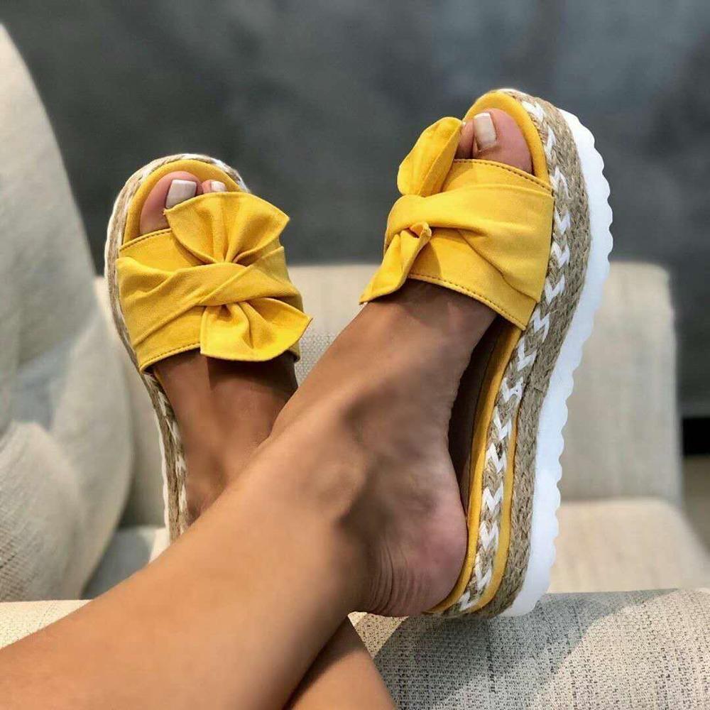 Women Sandals Platform Shoes Bow Summer Sandals Slipper Indoor Outdoor Flip-Flops Beach Shoes High Heeled Bow-Knot Platform Modern Comfy High Heel Beach Sandals