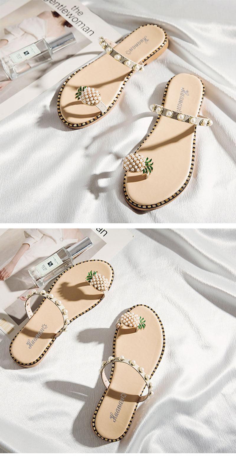 Women Sandals Slippers Flat Flip Flops String Bead Summer Fashion Woman Slides Elegant Pineapple Slides Flat Sandals Strappy Slides Sandals Open Toe Summer Beach Outdoor Shoes