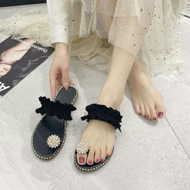 Women Sandals Slippers Flat Flip Flops String Bead Summer Fashion Woman Slides Elegant Pineapple Slides Flat Sandals Strappy Slides Sandals Open Toe Summer Beach Outdoor Shoes