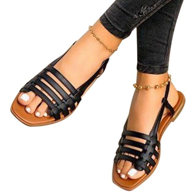 Women Sandals Summer Hollow Out Shoes Open Toe Beach Flats Ladies Footwear Strappy Flat Sandals Adjustable Casual Sandal With Open Toe Slingback Elegant Sandals