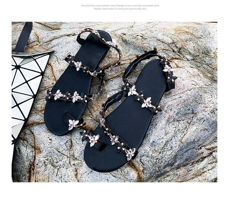 Women Sandals Summer Shoes Flat Pearl Sandals Comfortable String Slippers Women Casual Sandals For Women Casual T Strap Dress Sandals Summer Open Toe Shoes