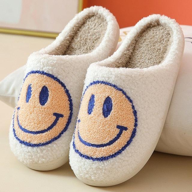 Women Smiley Slippers Fluffy Home Warm Fur Slippers Smiley Face Household Couple Slippers Indoor Warm Home Non-Slip Couple Style Casual Shoes Indoor Outdoor Anti-Skid Plush Fleece Lined House Shoes