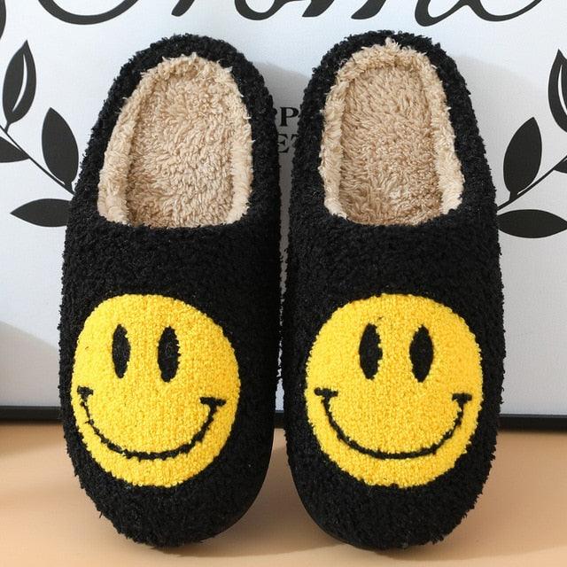 Women Smiley Slippers Fluffy Home Warm Fur Slippers Smiley Face Household Couple Slippers Indoor Warm Home Non-Slip Couple Style Casual Shoes Indoor Outdoor Anti-Skid Plush Fleece Lined House Shoes