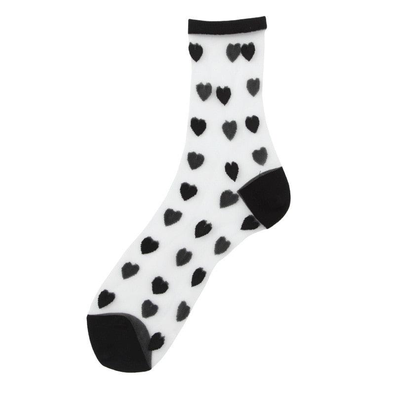 Women Socks New Fashion Long Transparent Cute Heart Thin Socks Female Summer Casual Sweet Funny Socks Stylish Ankle Socks For Women