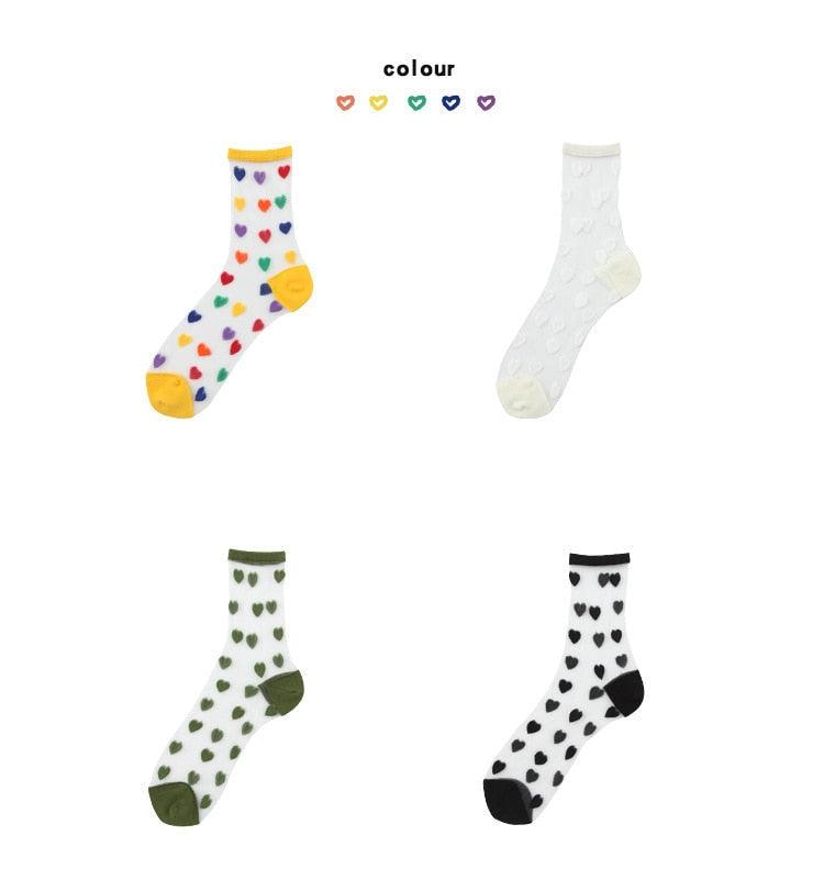 Women Socks New Fashion Long Transparent Cute Heart Thin Socks Female Summer Casual Sweet Funny Socks Stylish Ankle Socks For Women