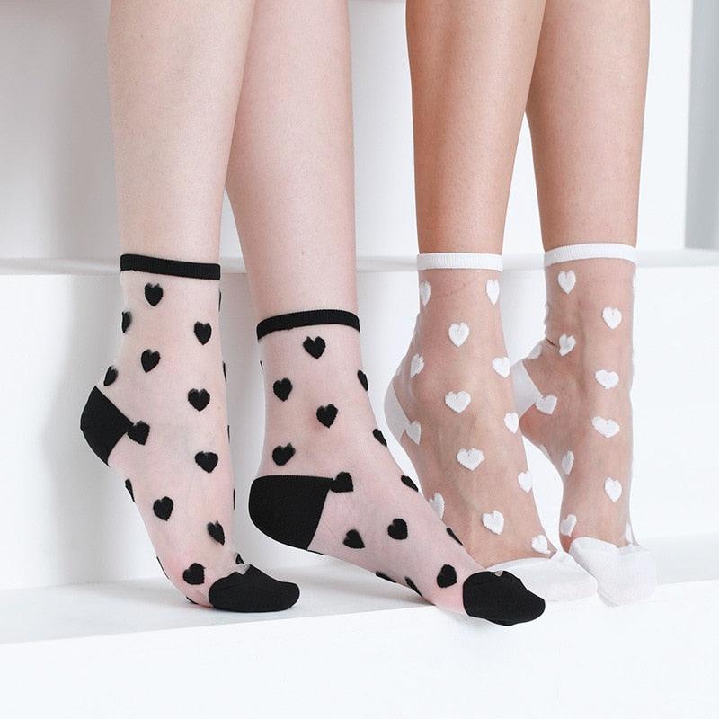 Women Socks New Fashion Long Transparent Cute Heart Thin Socks Female Summer Casual Sweet Funny Socks Stylish Ankle Socks For Women