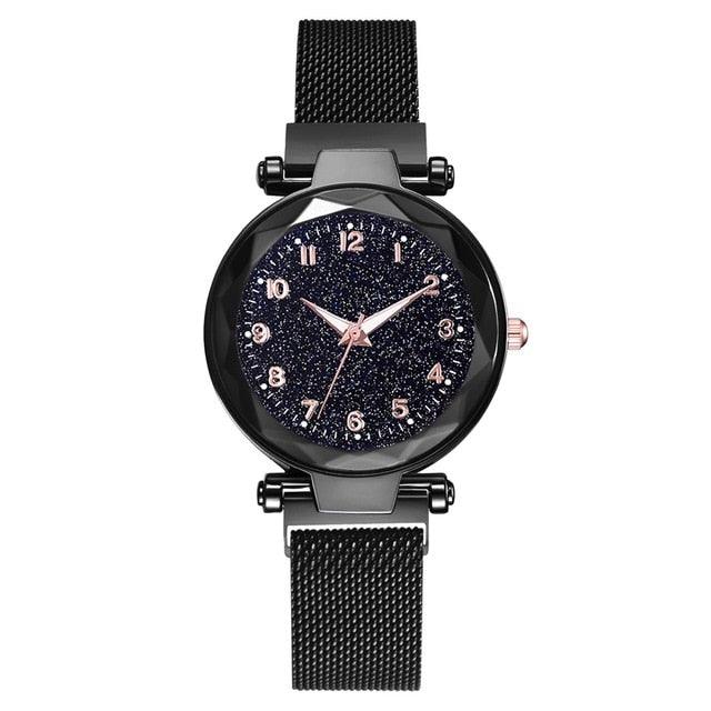 Women Starry Sky Clock Luxury Women Watches Fashion Diamond Quartz Wristwatches Women's Fashion Starry Sky Watch Luxury Analog Stardust Watches For Girls Casual Luminous Ladies Wrist Watch With Stainless Steel Mesh Band Dress Watch