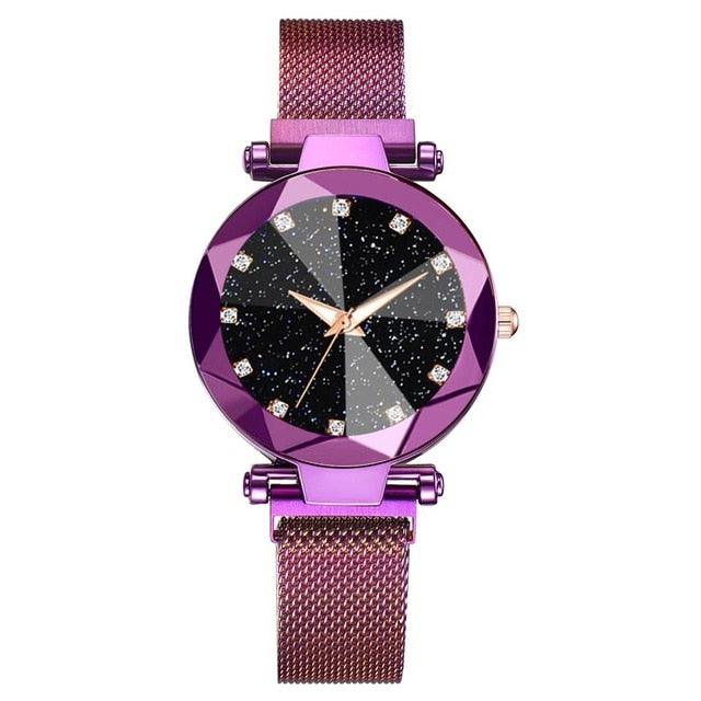 Women Starry Sky Clock Luxury Women Watches Fashion Diamond Quartz Wristwatches Women's Fashion Starry Sky Watch Luxury Analog Stardust Watches For Girls Casual Luminous Ladies Wrist Watch With Stainless Steel Mesh Band Dress Watch