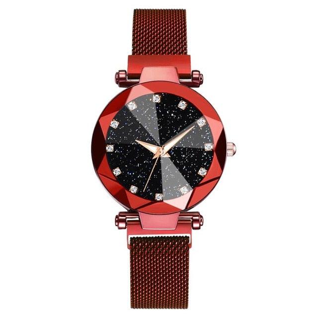 Women Starry Sky Clock Luxury Women Watches Fashion Diamond Quartz Wristwatches Women's Fashion Starry Sky Watch Luxury Analog Stardust Watches For Girls Casual Luminous Ladies Wrist Watch With Stainless Steel Mesh Band Dress Watch