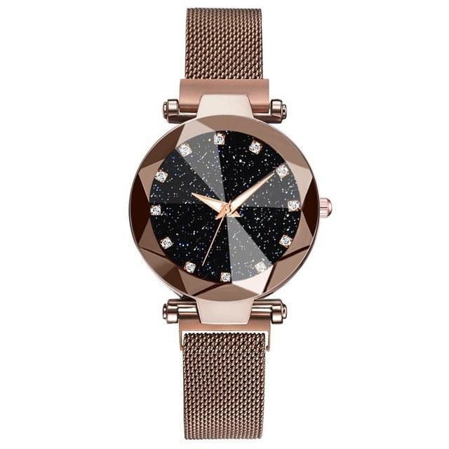 Women Starry Sky Clock Luxury Women Watches Fashion Diamond Quartz Wristwatches Women's Fashion Starry Sky Watch Luxury Analog Stardust Watches For Girls Casual Luminous Ladies Wrist Watch With Stainless Steel Mesh Band Dress Watch