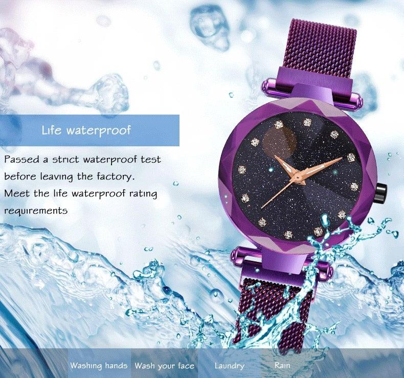 Women Starry Sky Clock Luxury Women Watches Fashion Diamond Quartz Wristwatches Women's Fashion Starry Sky Watch Luxury Analog Stardust Watches For Girls Casual Luminous Ladies Wrist Watch With Stainless Steel Mesh Band Dress Watch