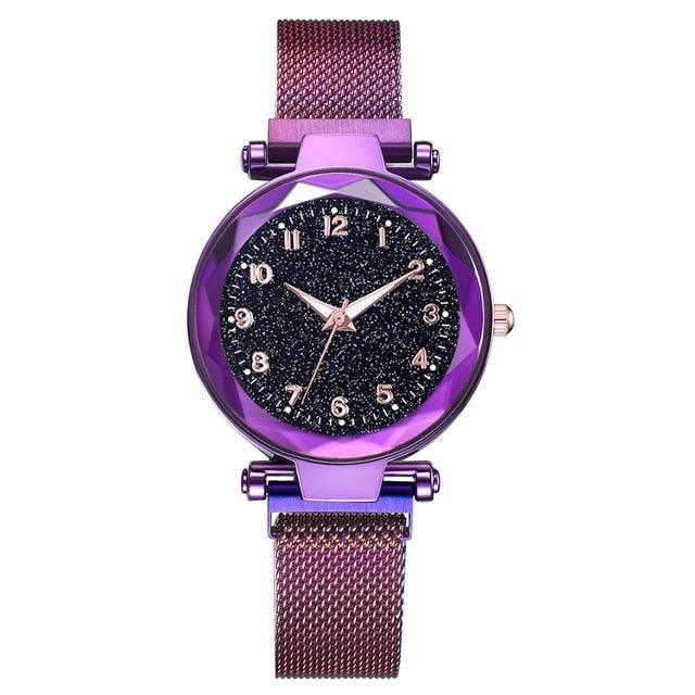 Women Starry Sky Clock Luxury Women Watches Fashion Diamond Quartz Wristwatches Women's Fashion Starry Sky Watch Luxury Analog Stardust Watches For Girls Casual Luminous Ladies Wrist Watch With Stainless Steel Mesh Band Dress Watch