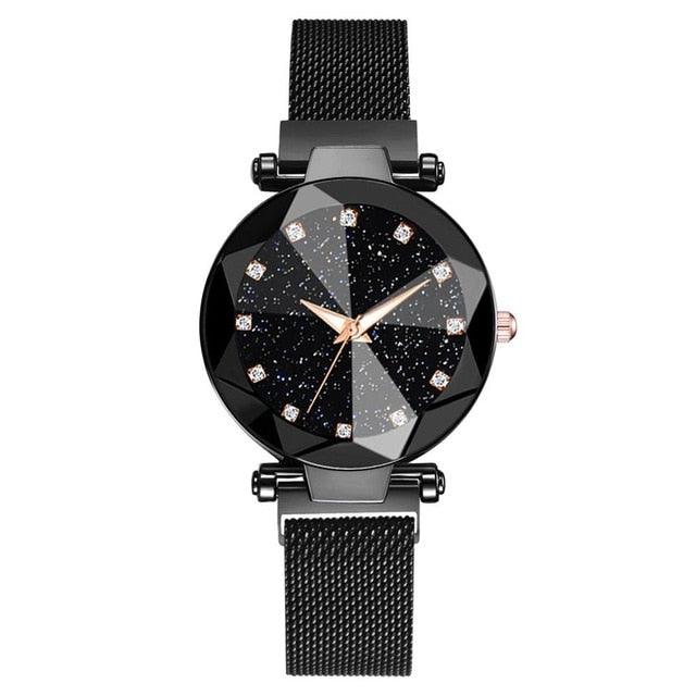 Women Starry Sky Clock Luxury Women Watches Fashion Diamond Quartz Wristwatches Women's Fashion Starry Sky Watch Luxury Analog Stardust Watches For Girls Casual Luminous Ladies Wrist Watch With Stainless Steel Mesh Band Dress Watch