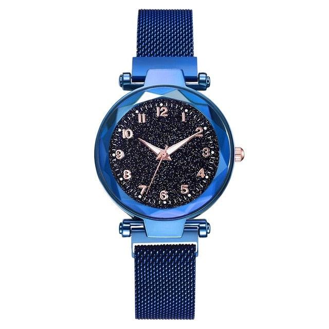 Women Starry Sky Clock Luxury Women Watches Fashion Diamond Quartz Wristwatches Women's Fashion Starry Sky Watch Luxury Analog Stardust Watches For Girls Casual Luminous Ladies Wrist Watch With Stainless Steel Mesh Band Dress Watch