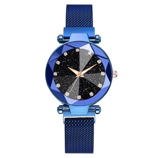 Women Starry Sky Clock Luxury Women Watches Fashion Diamond Quartz Wristwatches Women's Fashion Starry Sky Watch Luxury Analog Stardust Watches For Girls Casual Luminous Ladies Wrist Watch With Stainless Steel Mesh Band Dress Watch