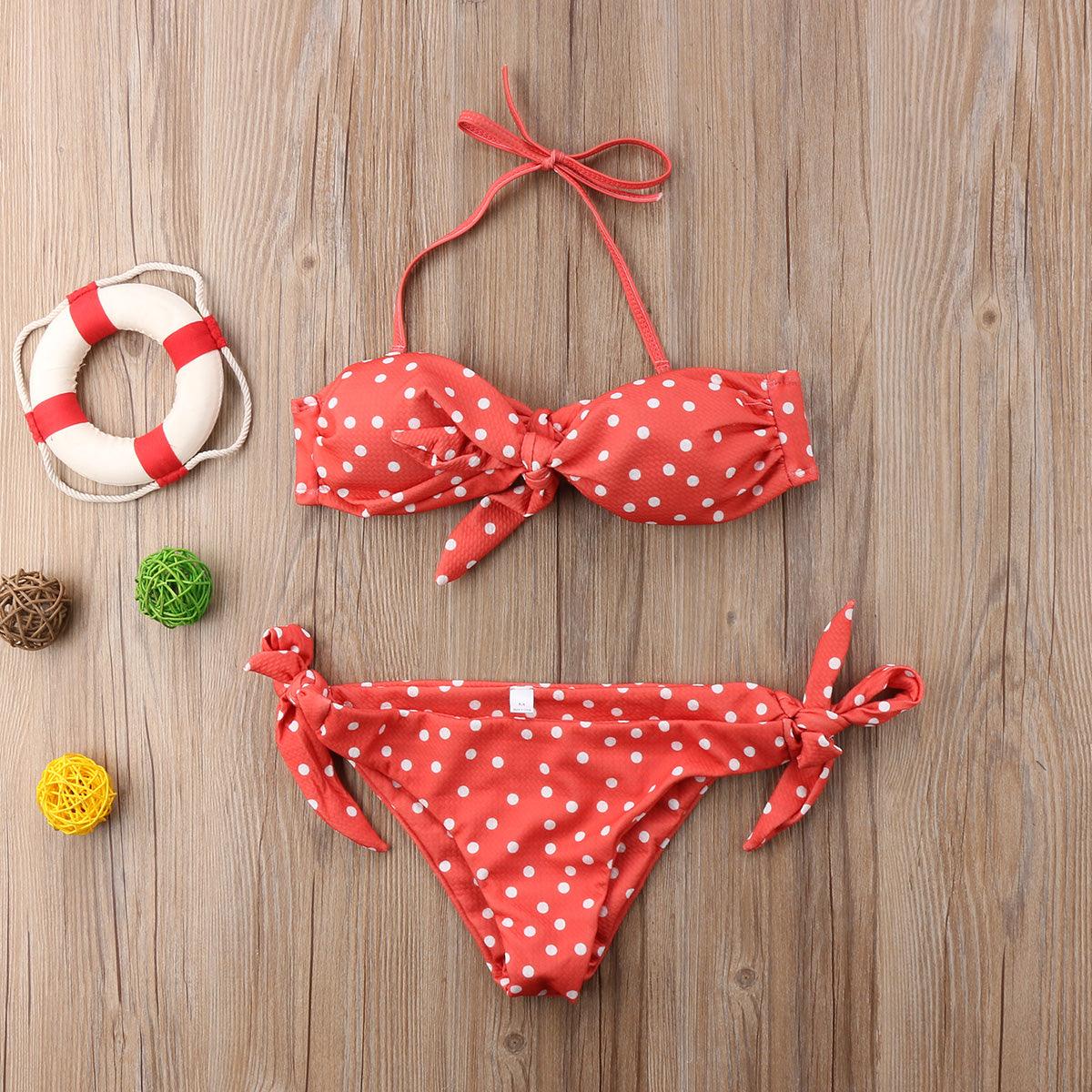 Women Strapless Bandage Push Up Dot Printed Bikini Set Women's Adjustable Bathing Suits Two Piece Swimwear Tie Cutout Low Waist String Bikini Set Lace Up Female Summer Swimwear Swimsuit Beachwear