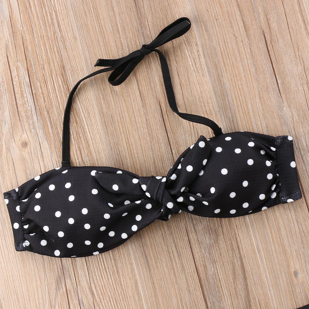 Women Strapless Bandage Push Up Dot Printed Bikini Set Women's Adjustable Bathing Suits Two Piece Swimwear Tie Cutout Low Waist String Bikini Set Lace Up Female Summer Swimwear Swimsuit Beachwear