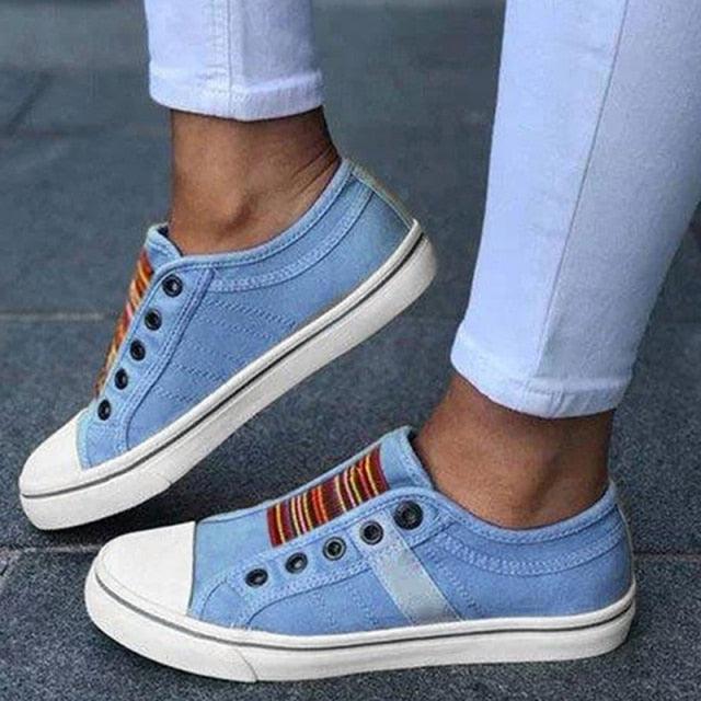 Women Summer Autumn Sneakers Low-Cut Trainers Canvas Flat Sneakers Casual Slip On Canvas Comfortable Walking Flats Shoes For Womens - STEVVEX Shoes - 106, Canvas Flat Sneakers, Fashion Sneakers, Jogging Women Sneakers, Modern Womens Sneakers, Running Shoes, Shoes, Sneakers, Soft Women Sneakers, Walking Casual Shoes, Walking Shoes, Walking Sneakers, Women shoes, Women sneakers, Women's Sport Sneakers, Womens Elegant Sneakers, Womens Fitness Sneakers - Stevvex.com