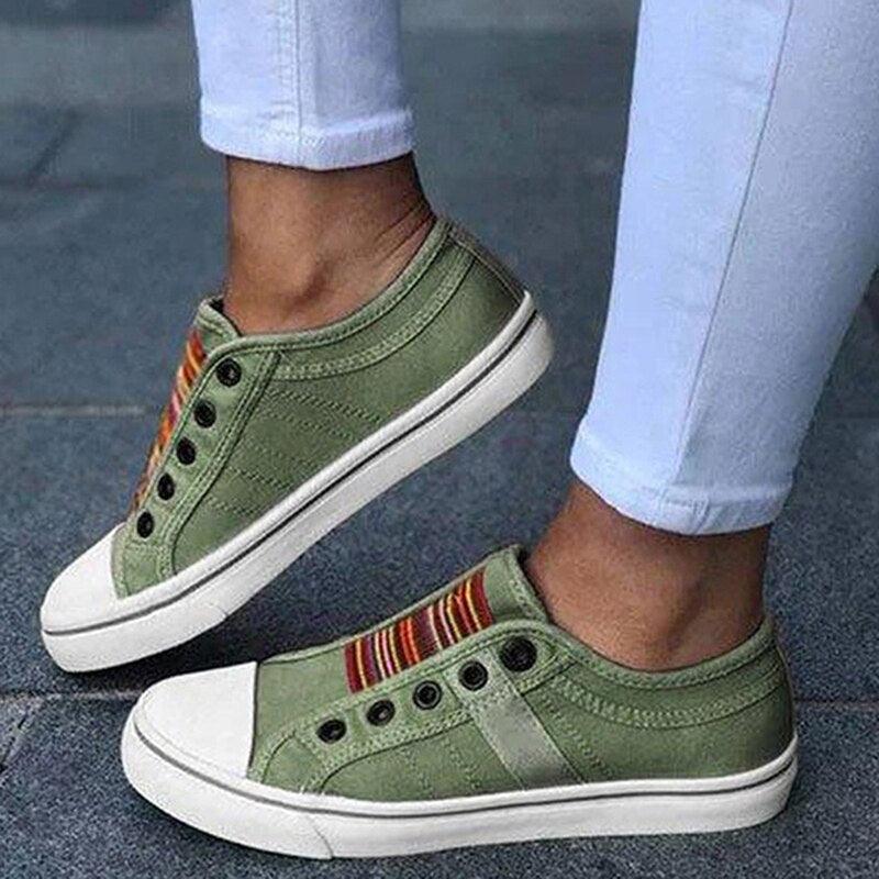 Women Summer Autumn Sneakers Low-Cut Trainers Canvas Flat Sneakers Casual Slip On Canvas Comfortable Walking Flats Shoes For Womens - STEVVEX Shoes - 106, Canvas Flat Sneakers, Fashion Sneakers, Jogging Women Sneakers, Modern Womens Sneakers, Running Shoes, Shoes, Sneakers, Soft Women Sneakers, Walking Casual Shoes, Walking Shoes, Walking Sneakers, Women shoes, Women sneakers, Women's Sport Sneakers, Womens Elegant Sneakers, Womens Fitness Sneakers - Stevvex.com