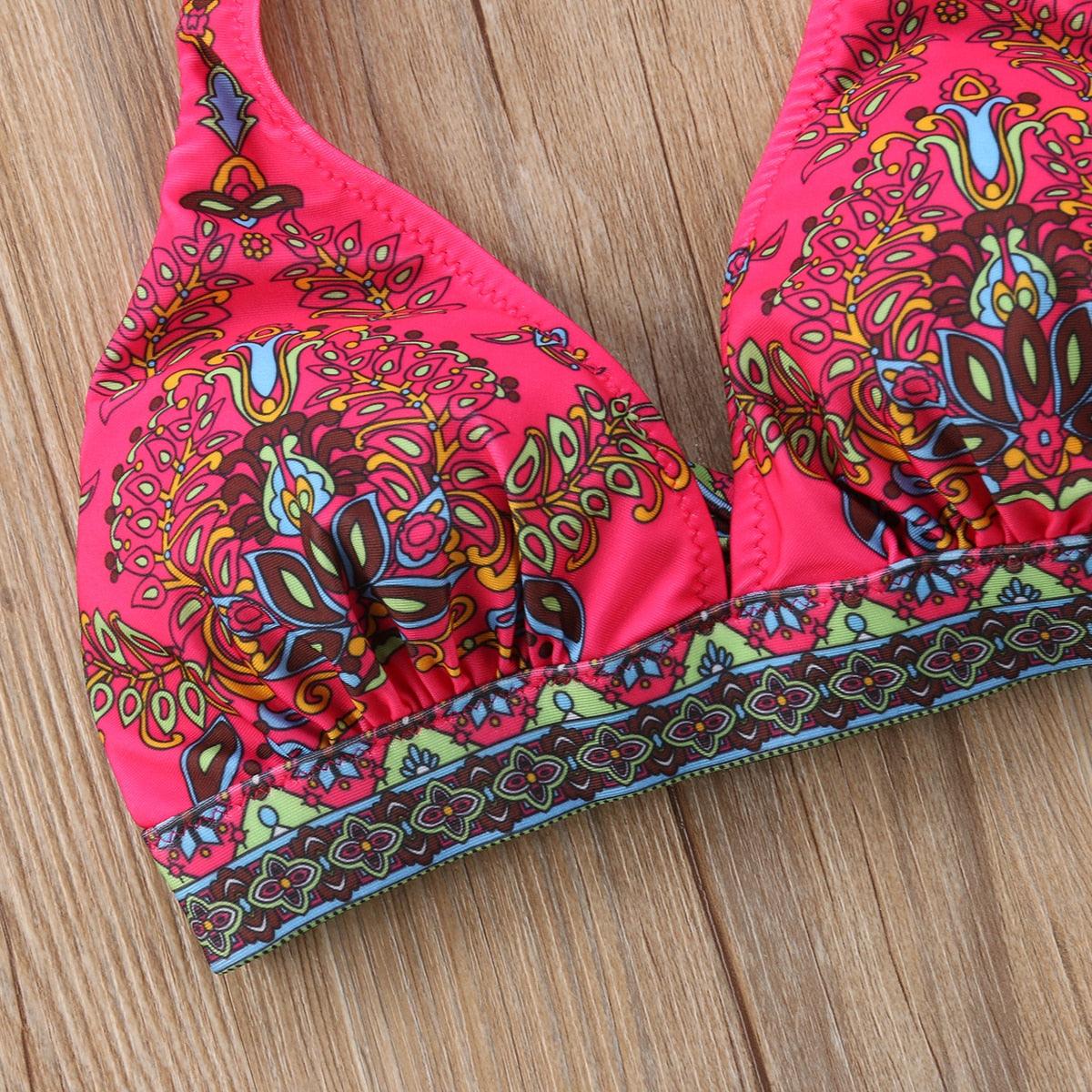 Women Summer Beautiful Print Swimsuit Bikini Set  Women's Solid Halter Padded Push Up Bikini Set Two Pieces Swimsuit Swimwear Bathing Suit Push-up Bandage Swimming Costume Bathing Suit Fashion Beachwear