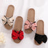 Women Summer Casual Slides Comfortable Slippers Striped Bow Linen Flip Flops Platform Sandals Unisex Linen Summer Beach Shoes Lightweight Skidproof Indoor Slippers Home Breathable Sandals