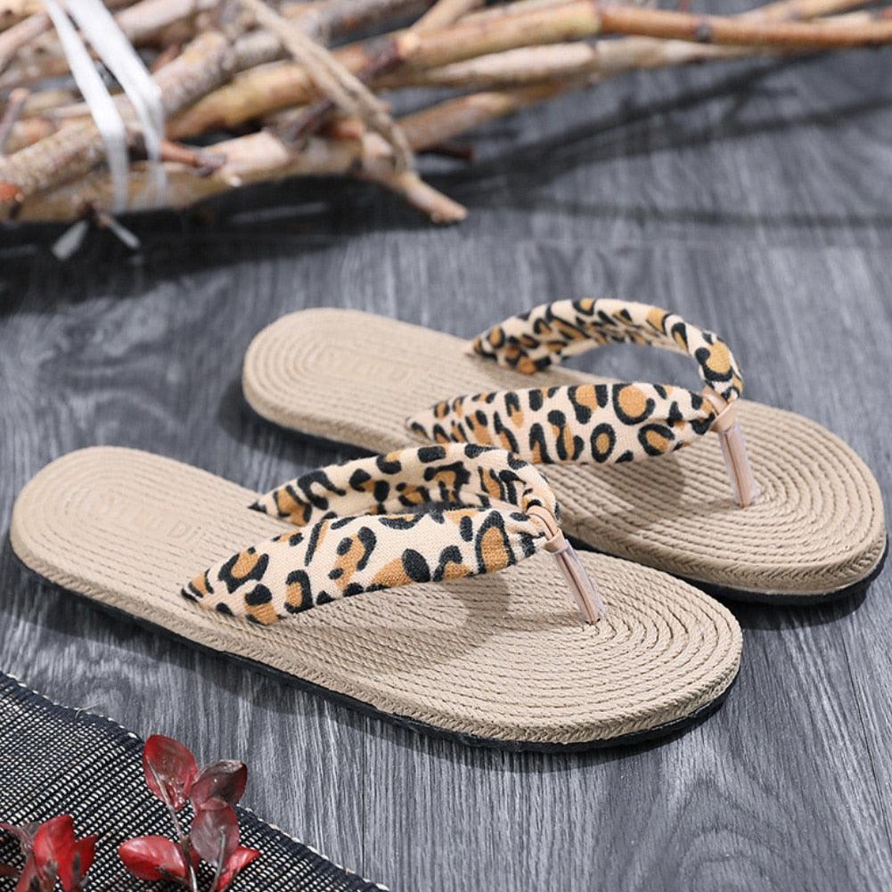 Women Summer Floral Flip Flops Beach Sandals Thongs Slippers Hemp Rope Travel Flip-Flops Unisex Home Slippers Flax Women House Slipper Open-Toe Breathable Slippers