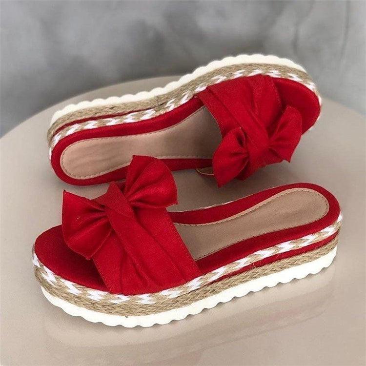 Women Summer Platform Mid Heels Bow Tie Open Toe Fashion Slides Beach Outdoor Shoes Knotted Bow Flat Footbed Sandals For Ladies Open Toe Casual Summer Slide Sandals