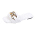 Women Summer Slipper Square Toe Chain Slippers Slip On Flat Slide Sandals Beach Flip Flops Casual Shoes Woman Heel Shoes Open Toe Slip On Dress Backless Heels Slides Slippers