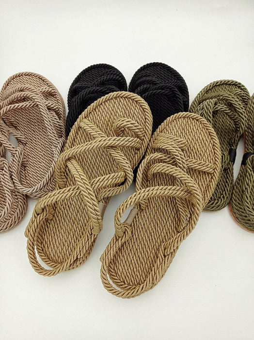 Women Summer Straw Rope Mesh Sandals Cross Tied Flat Sea Beach Casual Light Multi Elegant Design Flip Flop Trend Fashion High Quality Handmade Natural Comfortable Walking Sandals With Arch Support For Women