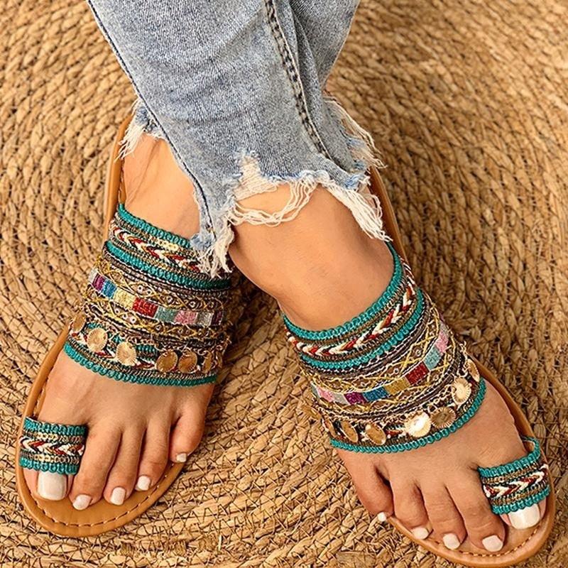 Women Summer Style Beautiful Flat Slippers Casual Comfortable Beach Women Sandals Strappy Flat Open Toe Ring Sandals Wide Comfortable Leather Shiny Sandals