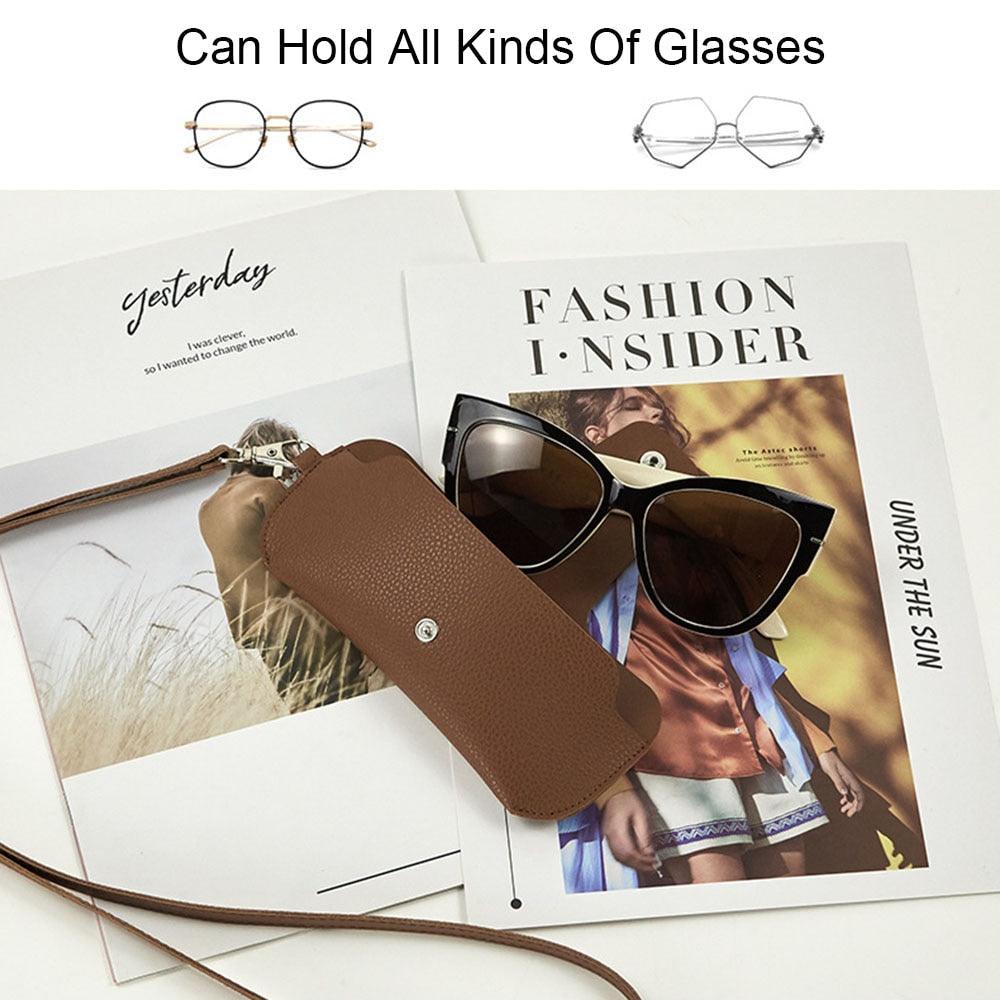 Women Sunglass Bag Leather Glasses Clip Hanging Neck Glasses Bag Anti-lost Glasses Protective Cover Fashionable Eyewear Pouch Eyeglasses Clip PU Glasses Case Multifunctional Glasses Bag