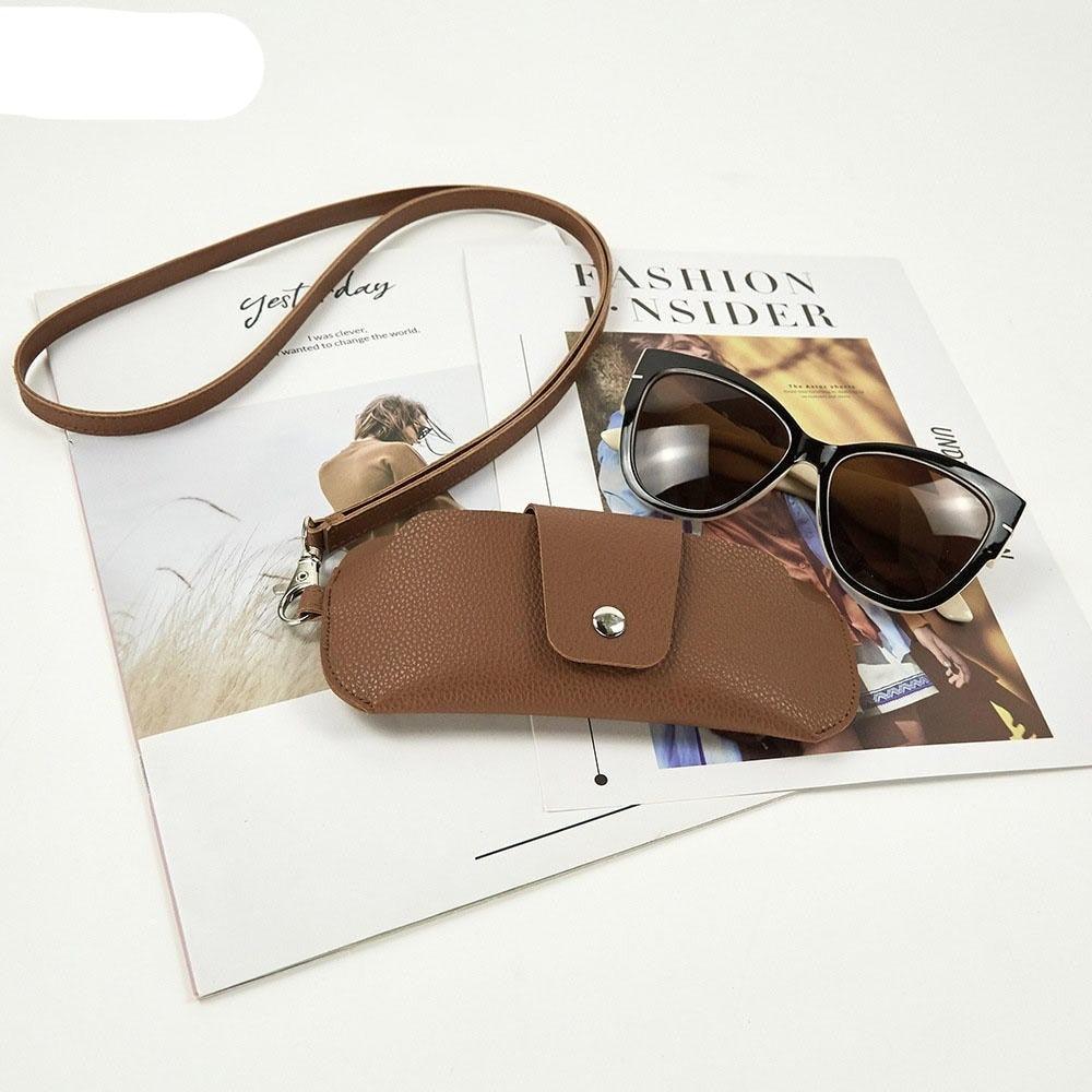 Women Sunglass Bag Leather Glasses Clip Hanging Neck Glasses Bag Anti-lost Glasses Protective Cover Fashionable Eyewear Pouch Eyeglasses Clip PU Glasses Case Multifunctional Glasses Bag