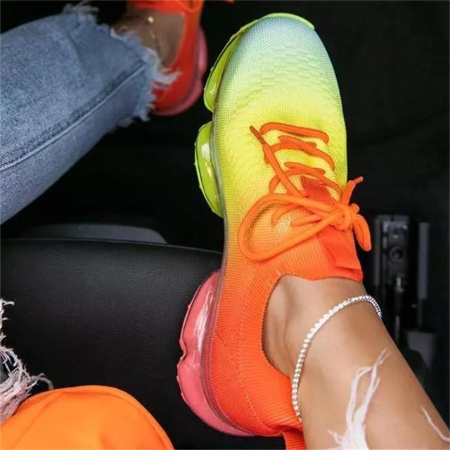 Women Trendy Sneakers Fashion Cushion Lace Up Running Sport Sneakers Outdoor Sport Shoes Spring Summer Couple Cushion Flats Training Running Breathable Sneakers