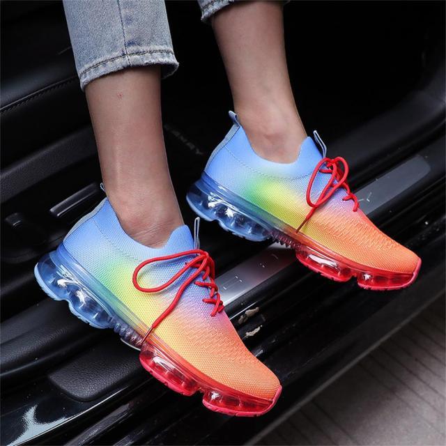 Women Trendy Sneakers Fashion Cushion Lace Up Running Sport Sneakers Outdoor Sport Shoes Spring Summer Couple Cushion Flats Training Running Breathable Sneakers