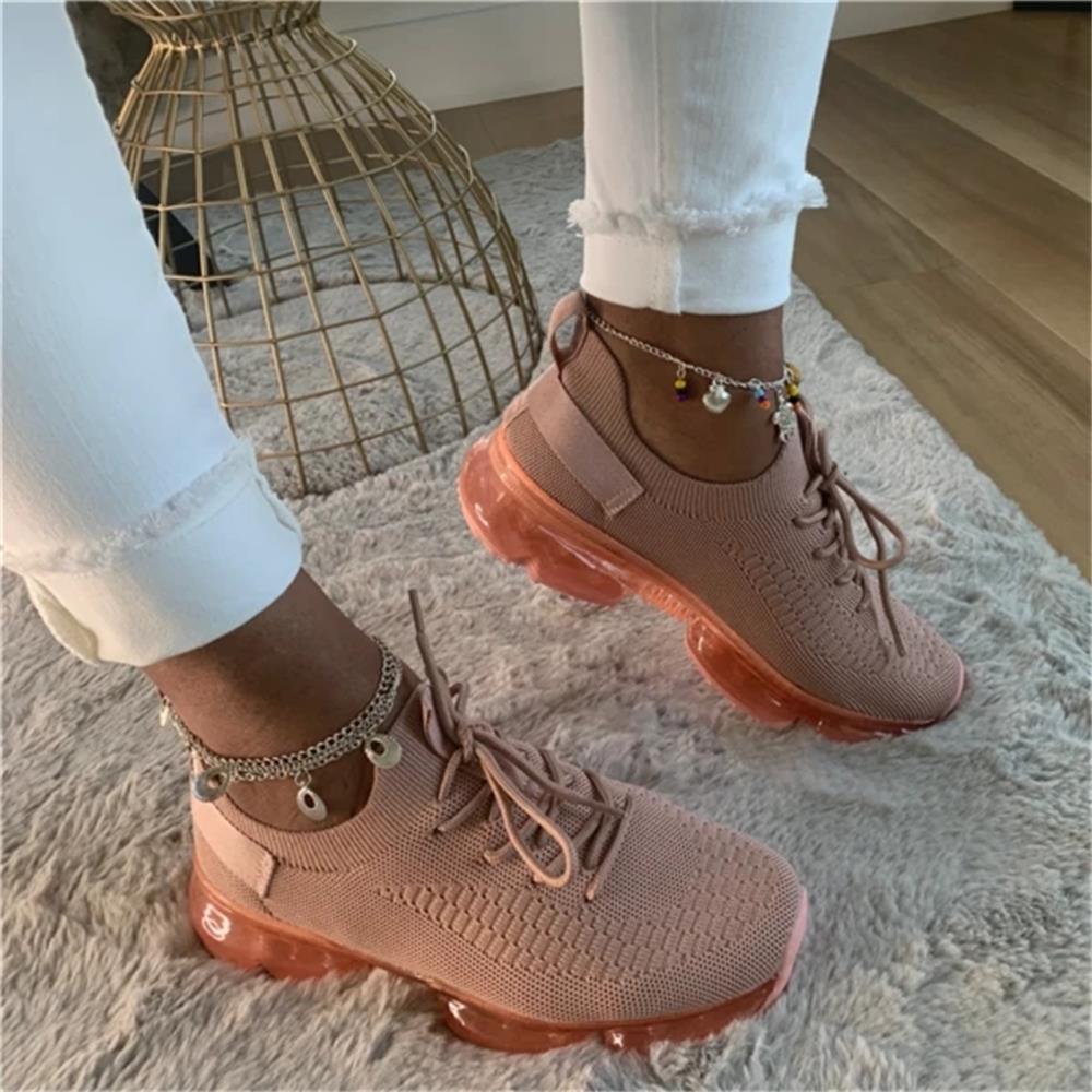 Women Trendy Sneakers Fashion Cushion Lace Up Running Sport Sneakers Outdoor Sport Shoes Spring Summer Couple Cushion Flats Training Running Breathable Sneakers