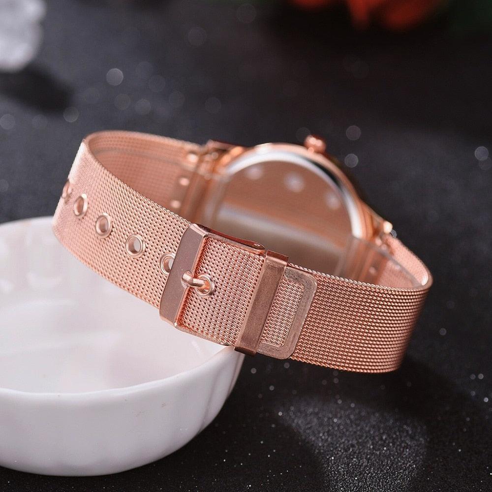 Women Watches Luxury Wrist Watch Women Steel Rose Gold Quartz Ladies Quartz Watches Rose Gold Classic Casual Thin Minimalist Stainless Steel Analog Mesh Band Cute Watches