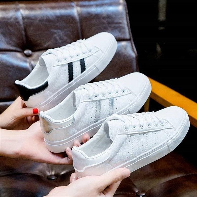 Women White Casual Shoes Casual Women Sneakers Flats Girl Breathble Vulcanized Shoes Lace Up White Casual Style Comfortable Sneakers Eco Leather Street Sneakers